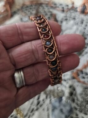 Handmade Copper Wire Wrapped Bead Bracelet - Multicolor Beads